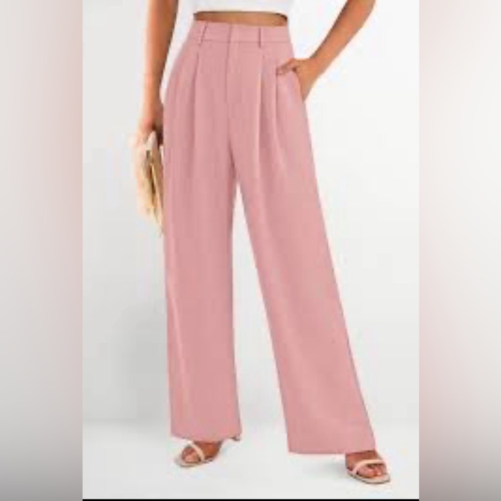 MKD Womens High Waisted Wide Leg Pants Elastic Waist, Casual, Loose Fit Trousers